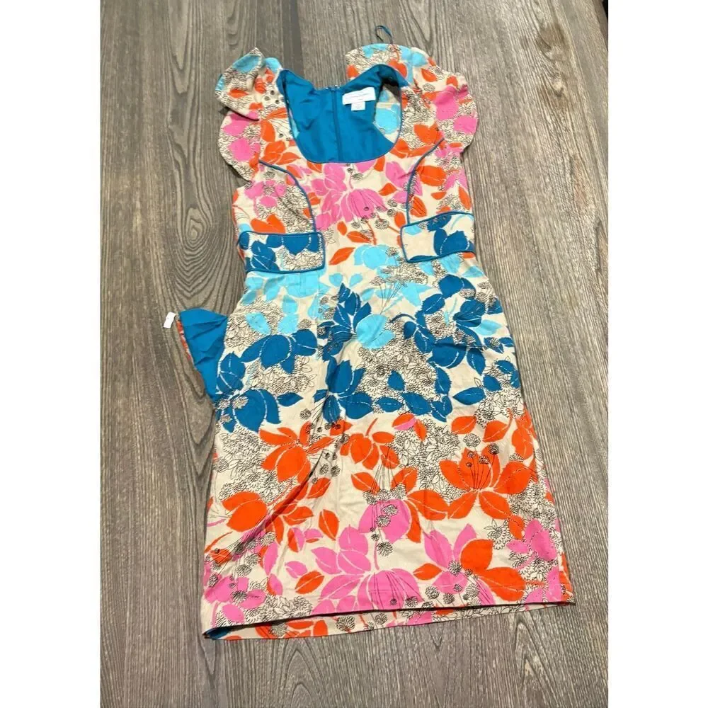 Jessica Simpson Sheath Dress Mini Square Neck Floral Print Multicolor Size 6